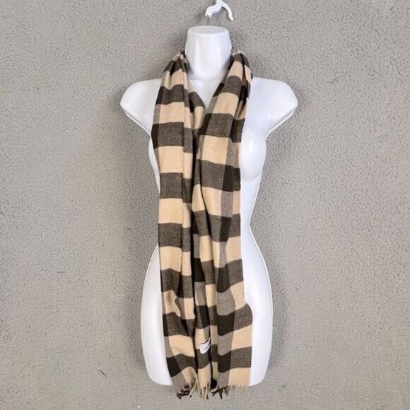 VERONZ MENS ACRYLIC SCARF BROWN AND TAN CHECK - Picture 1 of 5